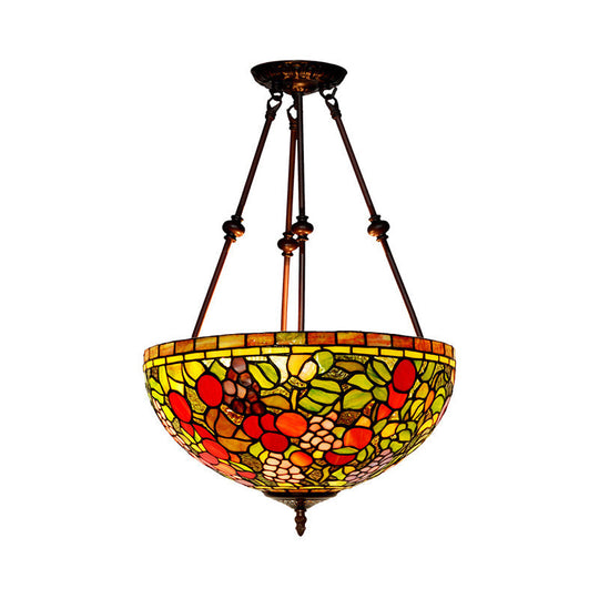 Victorian Bronze Ceiling Light Fixture With Stained Glass Dome Shade - 2-Light Semi Flush For