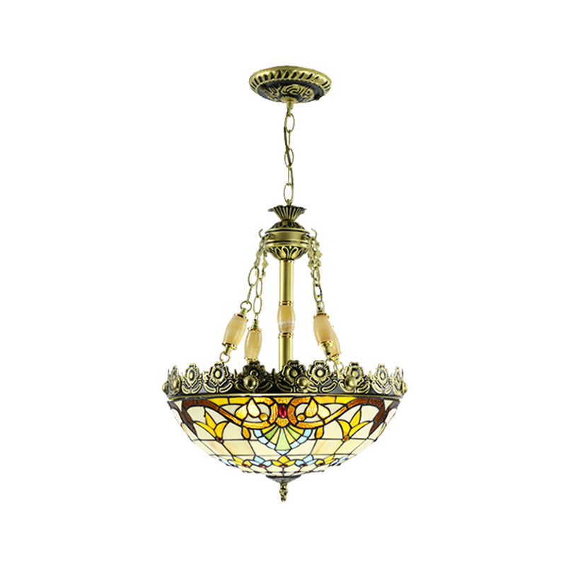 Mediterranean Stained Glass Chandelier - 3/4 Lights Yellow/Blue 12’/16’ W Kitchen Hanging Light Kit