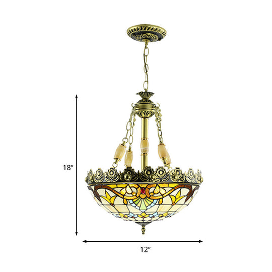 Mediterranean Stained Glass Chandelier - 3/4 Lights Yellow/Blue 12’/16’ W Kitchen Hanging Light Kit