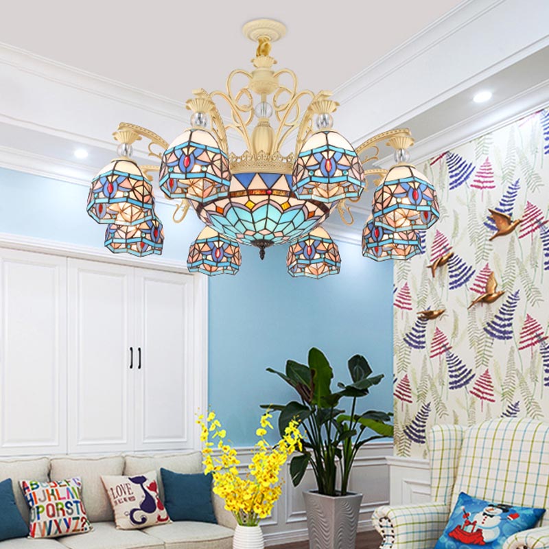 Blue Victorian Chandelier With Cut Glass Shade - 6/9/11 Lights Modern Suspension Pendant For Living