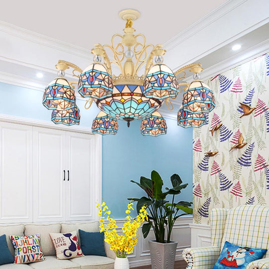 Blue Victorian Chandelier With Cut Glass Shade - 6/9/11 Lights Modern Suspension Pendant For Living