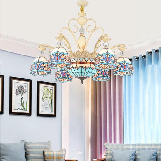 Blue Victorian Chandelier With Cut Glass Shade - 6/9/11 Lights Modern Suspension Pendant For Living