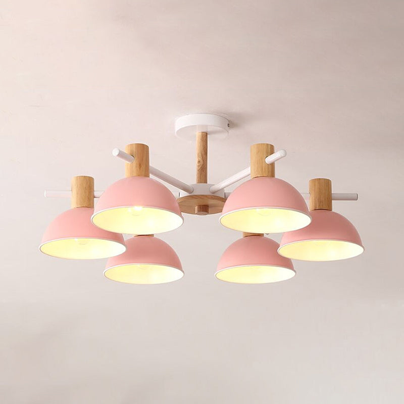 Modern Macaroon Dome Hanging Pendant Light Fixture With 6 Bulbs For Living Room Pink