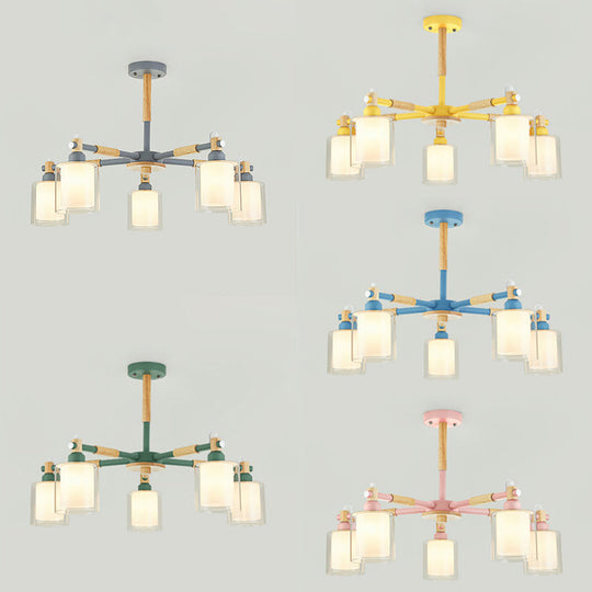 Kid Bedroom Pendant Light Fixture With 5 Bulbs - Simple Style Metal Cylinder Hanging Lights