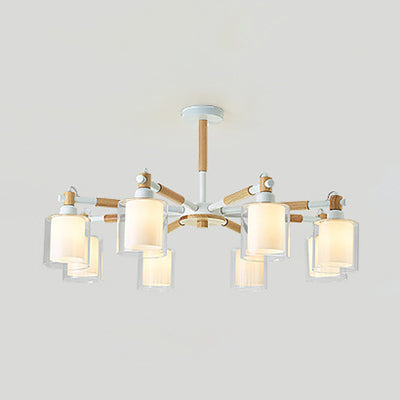 Glass Circular Column Hanging Lights - 6-Light Nordic Pendant Light Fixture For Living Room White