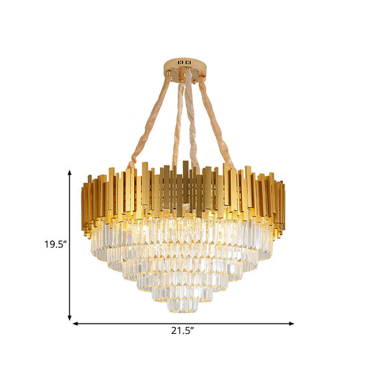 Modern Style Brass Hanging Chandelier With Crystal Block - Multi-Light Metal Fixture