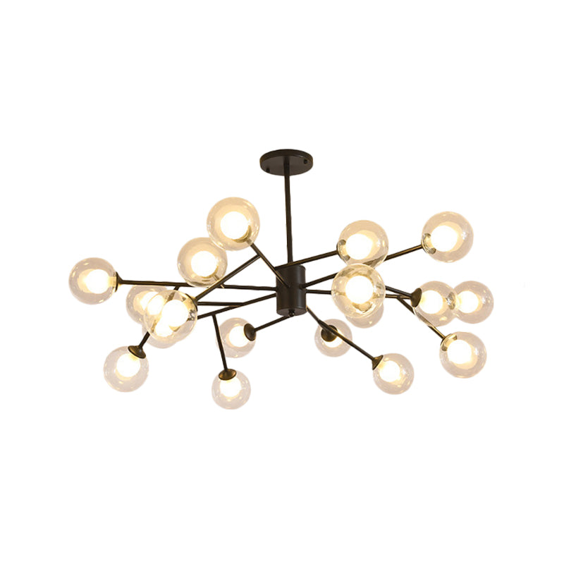 Modern Black/Gold Ball Pendant Chandelier With Clear Glass Shade - 12/15/18 Lights Ceiling Lighting