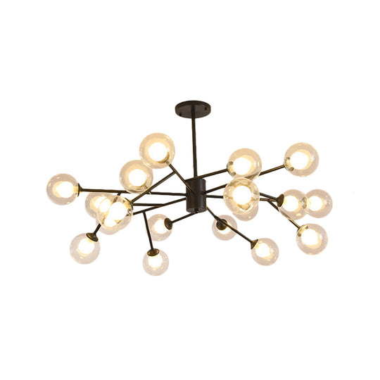Modern Black/Gold Ball Pendant Chandelier With Clear Glass Shade - 12/15/18 Lights Ceiling Lighting