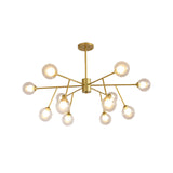 Modern 12/15/18-Light Chandelier With Clear Glass Shade And Black/Gold Ball Ceiling Pendant Lamp