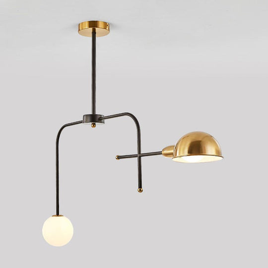 Modern Metal Armed Chandelier With 2/4 Bulbs Black And Gold Finish Ceiling Suspension Lamp