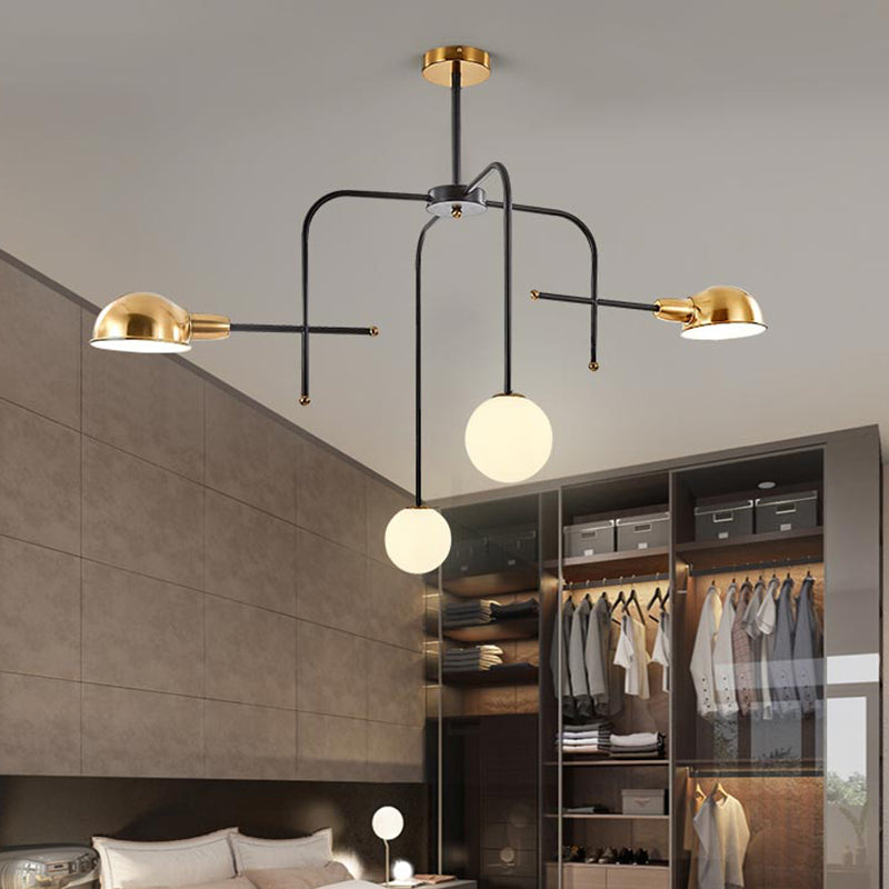 Modern Metal Armed Chandelier With 2/4 Bulbs Black And Gold Finish Ceiling Suspension Lamp
