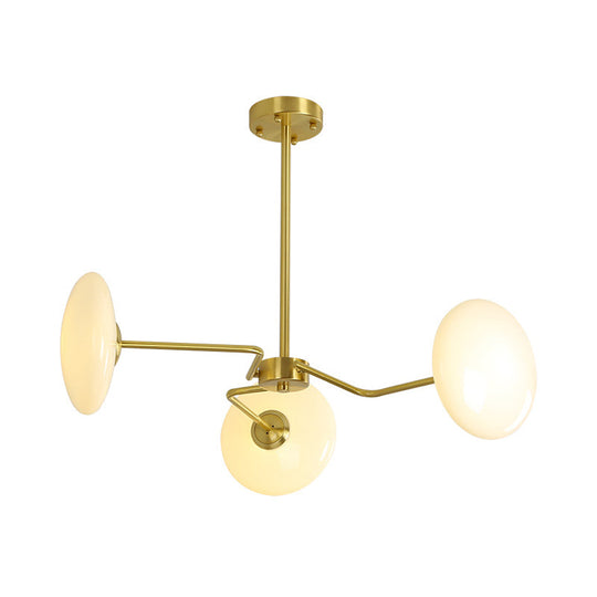 Contemporary Gold Ceiling Chandelier With Opal Glass - 3-Light Hanging Pendant