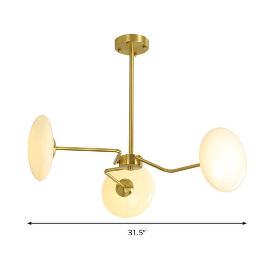 Contemporary Gold Ceiling Chandelier With Opal Glass - 3-Light Hanging Pendant