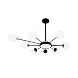 Modern White Glass Round Chandelier With 8 Black Pendant Lights