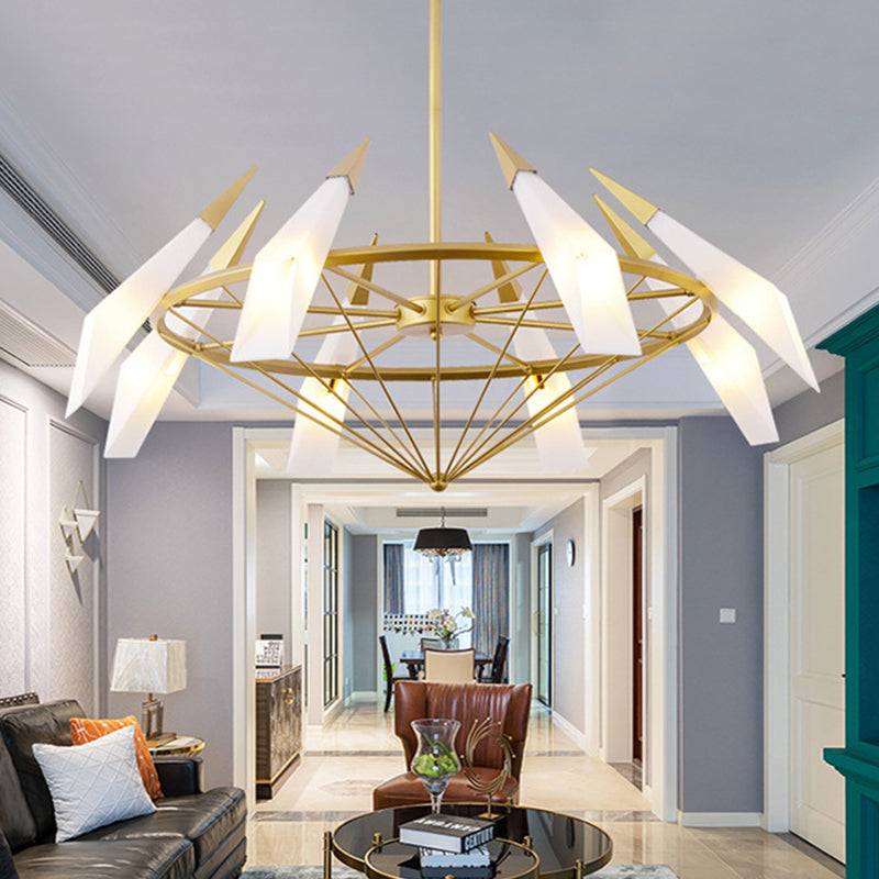 Tapered Pendant Chandelier: Contemporary Cream/Green Glass 8 Heads Living Room Hanging Light Kit