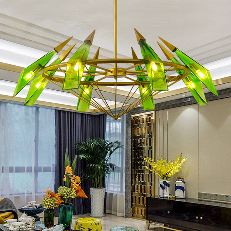 Tapered Pendant Chandelier: Contemporary Cream/Green Glass 8 Heads Living Room Hanging Light Kit