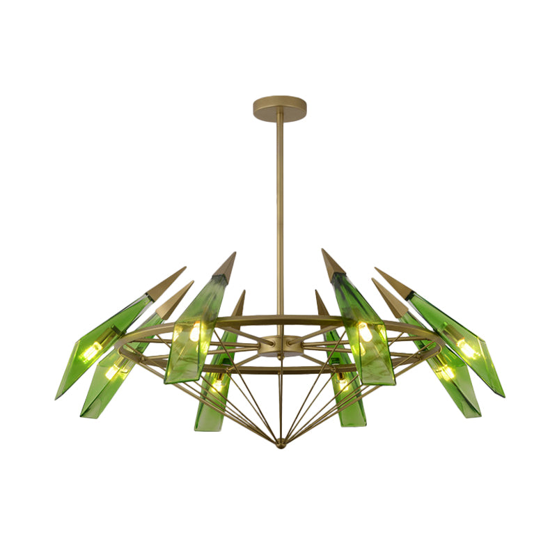 Tapered Pendant Chandelier: Contemporary Cream/Green Glass 8 Heads Living Room Hanging Light Kit