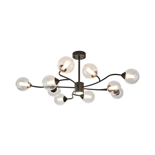 Modern Black Orb Chandelier With Clear Glass Shades- 10 Heads Pendant Light For Living Room