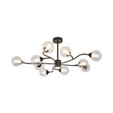 Modern Black Chandelier With Orb Clear Glass Shade: 10-Light Pendant For Living Room