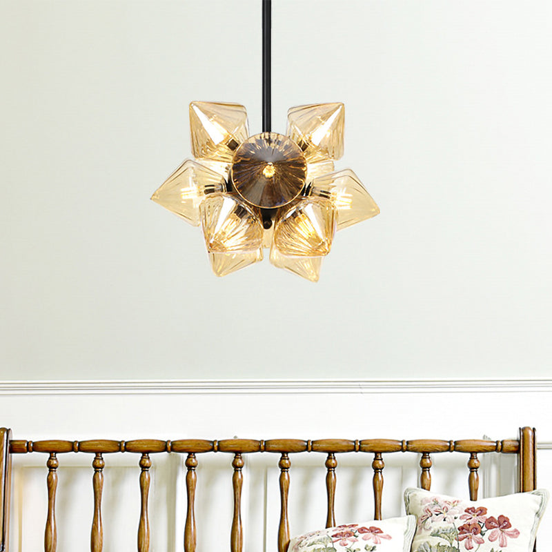 Contemporary Amber Glass Diamond Chandelier Lamp - 9/12 Bulbs Hanging Pentant Light For Living Room