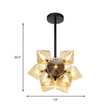 Contemporary Amber Glass Diamond Chandelier Lamp - 9/12 Bulbs Hanging Pentant Light For Living Room