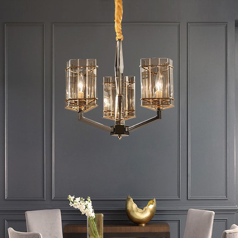Modern Smoked Glass Triangle Chandelier - 3 Bulb Dining Room Ceiling Suspension Lamp