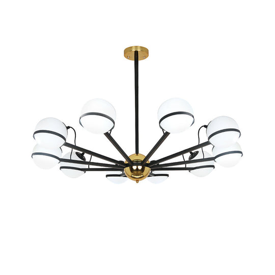 Modernist Round Hanging Chandelier - Frosted White Glass 6/8/10 Bulbs Black Pendant Light Fixture