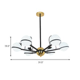 Modernist Round Hanging Chandelier - Frosted White Glass 6/8/10 Bulbs Pendant Light In Black