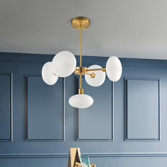 Modern White Glass Chandelier With Gold Accents - 5-Light Circular Ceiling Light