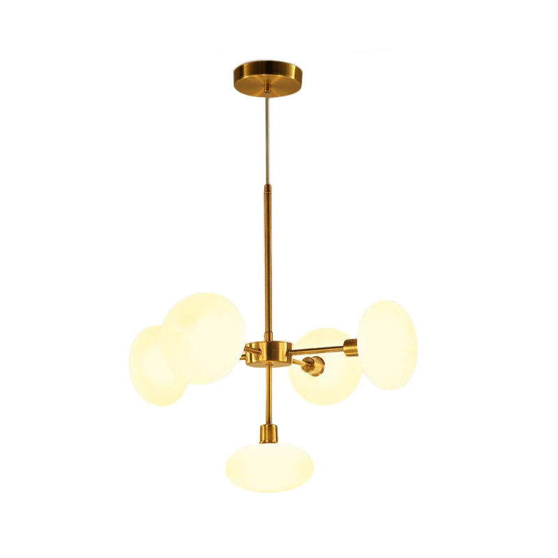 Modern White Glass Chandelier With Gold Accents - 5-Light Circular Ceiling Light