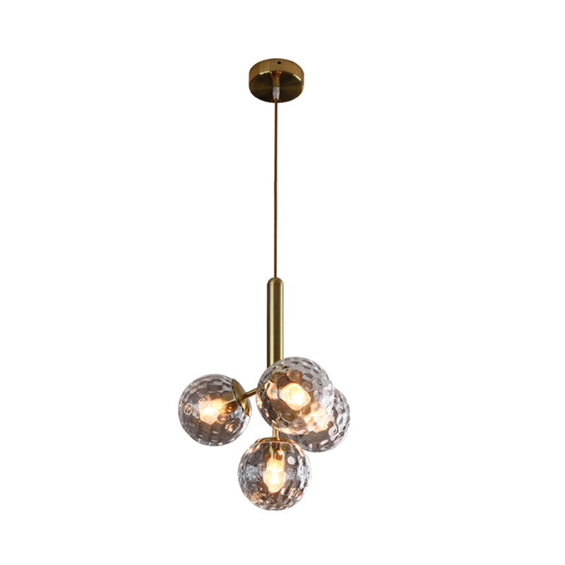 Modern Globe Ceiling Chandelier - Gold Dimpled Blown Glass 4 Heads