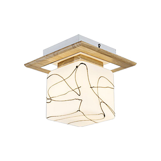 Frosted Glass Geometric Flush Mount Light - Nordic Style Ceiling Fixture For Corridor In White