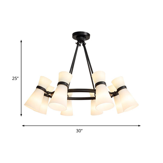 Modern Opal Glass Chandelier - Wide Flare 16 Bulbs Black/Gold Pendant Light Fixture