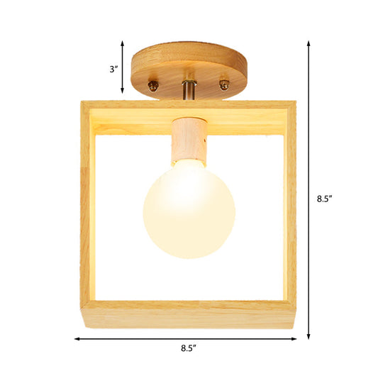 Modern Wood Semi Flush Mount Light - Triangle/Square/Pentagon Shape With White Glass 1 Head Ceiling