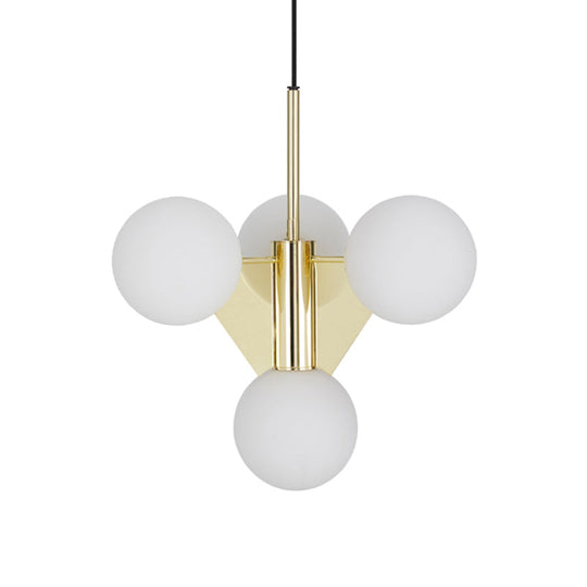 Modern Milky Glass Global Chandelier Pendant Lighting In Gold - 4 Heads Fixture