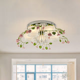 Bloom Crystal Flush Mount Ceiling Light With 5 Bulbs And White Glass Shade For Living Room