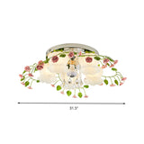 Bloom Crystal Flush Mount Ceiling Light With 5 Bulbs And White Glass Shade For Living Room