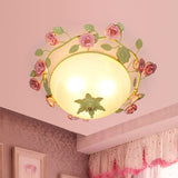 Green 3-Light Flush Mount Bowl Ceiling Light For Living Room - Country Style (19/23 Width)