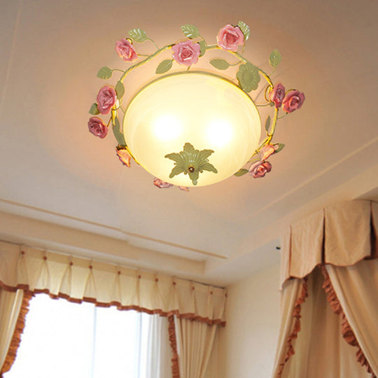 Green 3 - Light Flush Mount Bowl Ceiling Light For Living Room - Country Style (19’/23’ Width)