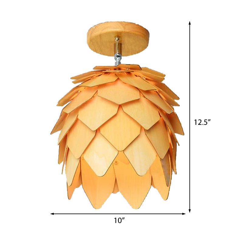 Modern Wooden Square/Trumpet/Pineapple Semi-Flush Ceiling Light - 1 Indoor Mount