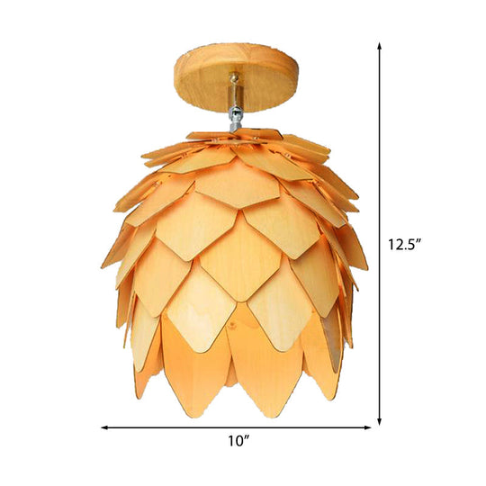 Modern Wooden Square/Trumpet/Pineapple Semi-Flush Ceiling Light - 1 Indoor Mount