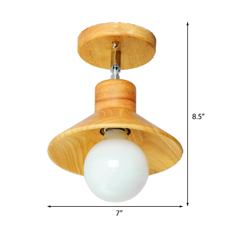 Modern Wooden Square/Trumpet/Pineapple Semi-Flush Ceiling Light - 1 Indoor Mount