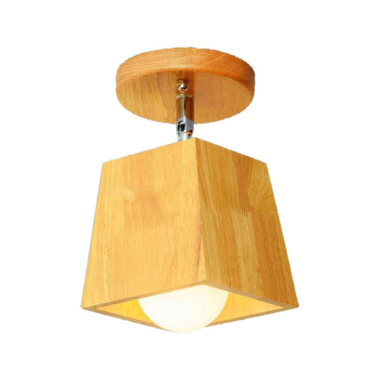 Modern Wooden Square/Trumpet/Pineapple Semi-Flush Ceiling Light - 1 Indoor Mount