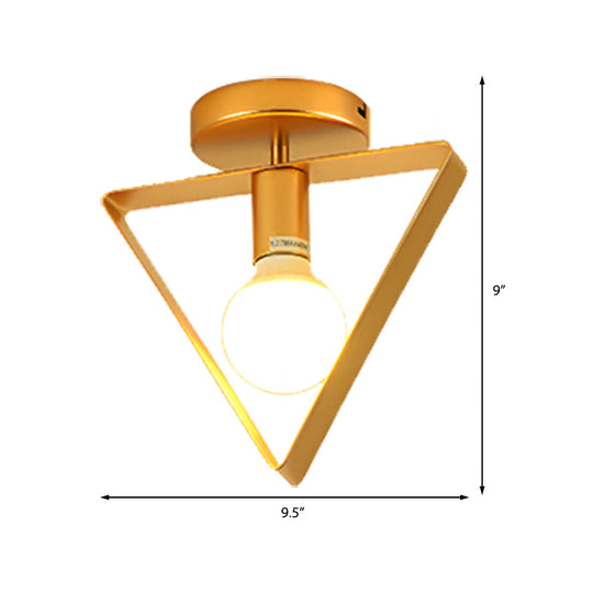 Nordic Metal Semi-Flush Mount Ceiling Light In Gold - Triangular/Square/Round Shade 1-Light Fixture