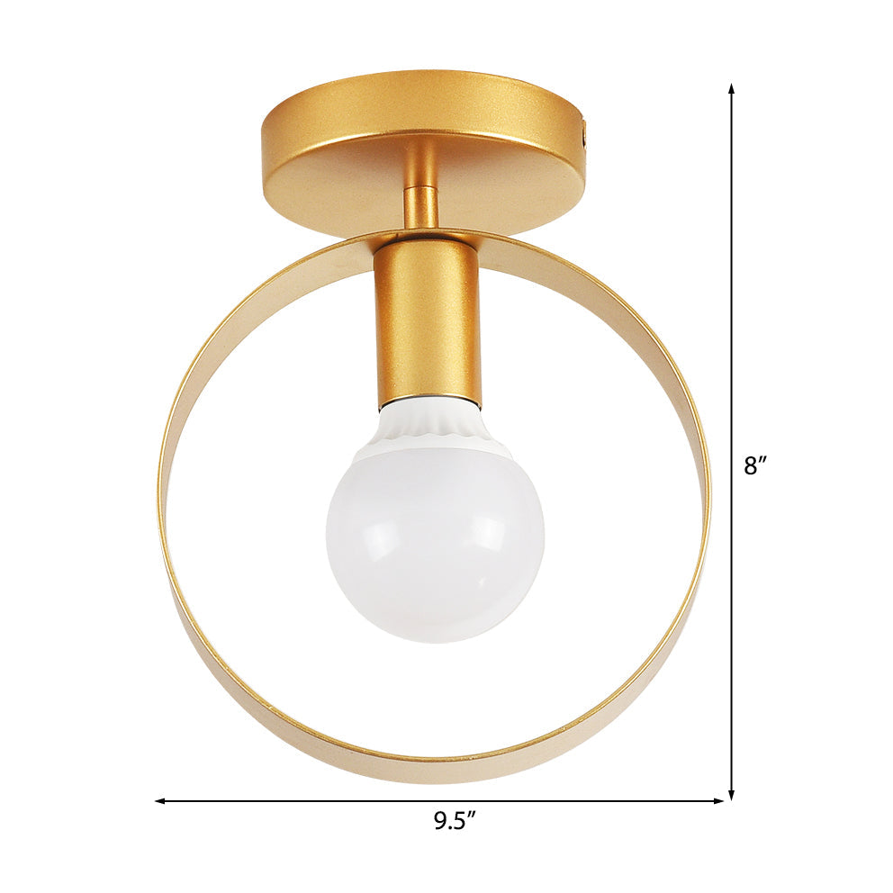 Nordic Metal Semi-Flush Mount Ceiling Light In Gold - Triangular/Square/Round Shade 1-Light Fixture