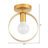 Nordic Metal Semi-Flush Mount Ceiling Light In Gold - Triangular/Square/Round Shade 1-Light Fixture