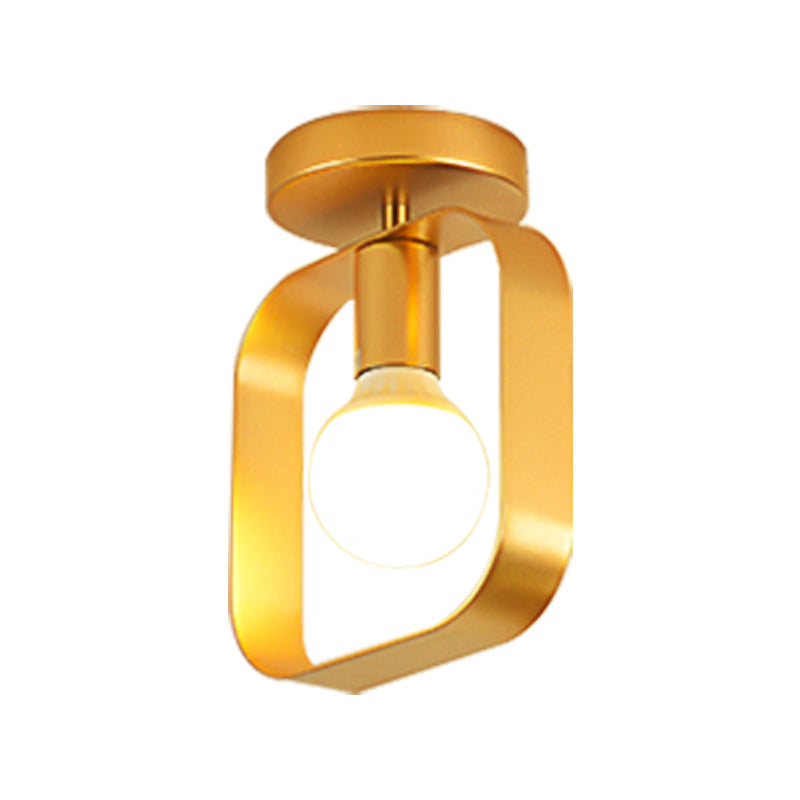 Nordic Metal Semi-Flush Mount Ceiling Light In Gold - Triangular/Square/Round Shade 1-Light Fixture