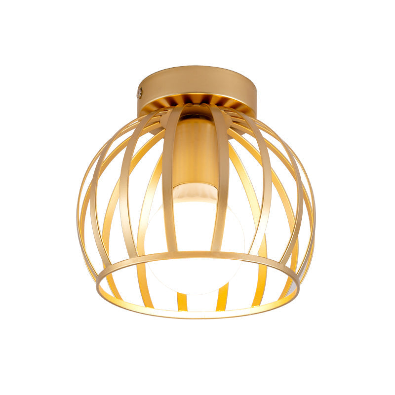 Minimalist Black/Gold Metal Cage Flushmount Light For Corridor Ceiling Mounted
