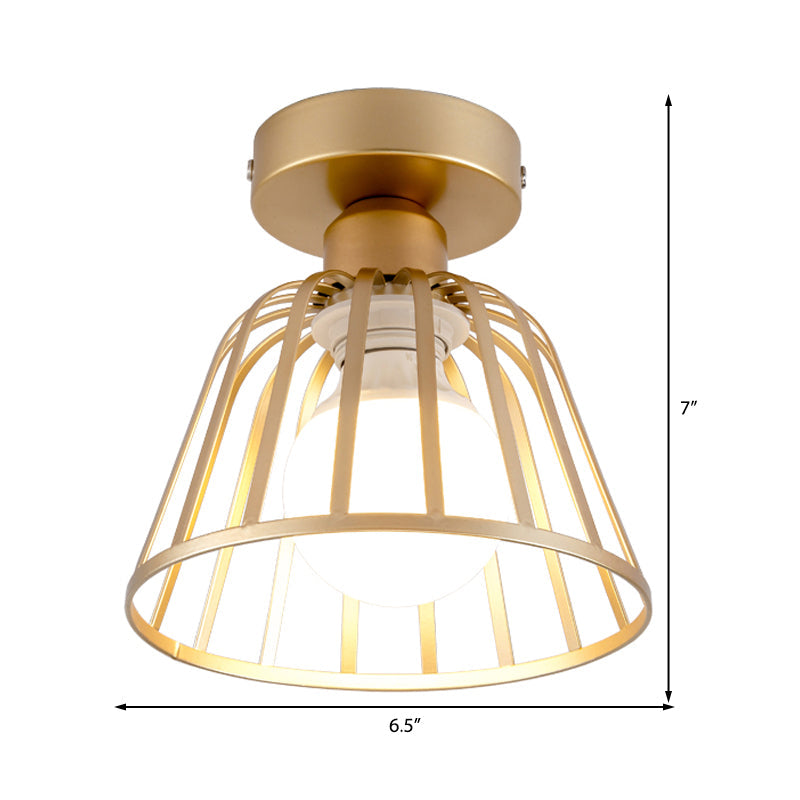 Contemporary Black/Gold Conical Flush Mount Ceiling Light For Staircases - Metal Fixture 1 Bulb