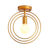 Modern Golden Flush Mount Ceiling Light With Triple Metal Ring - Ideal For Bedroom